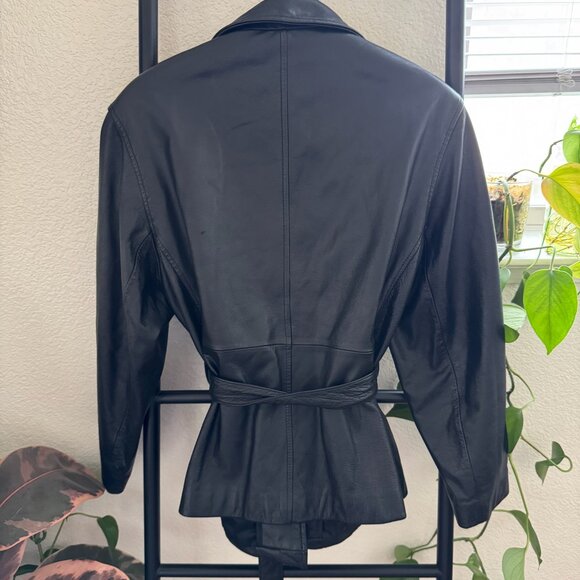 Vintage Wilson's Leather Belted Black Leather Jacket Size Medium - Picture 5 of 6
